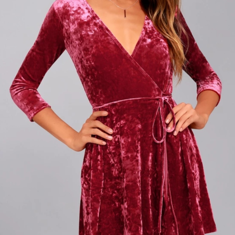 Lulu's Red Velvet Wrap Dress  - Size XS